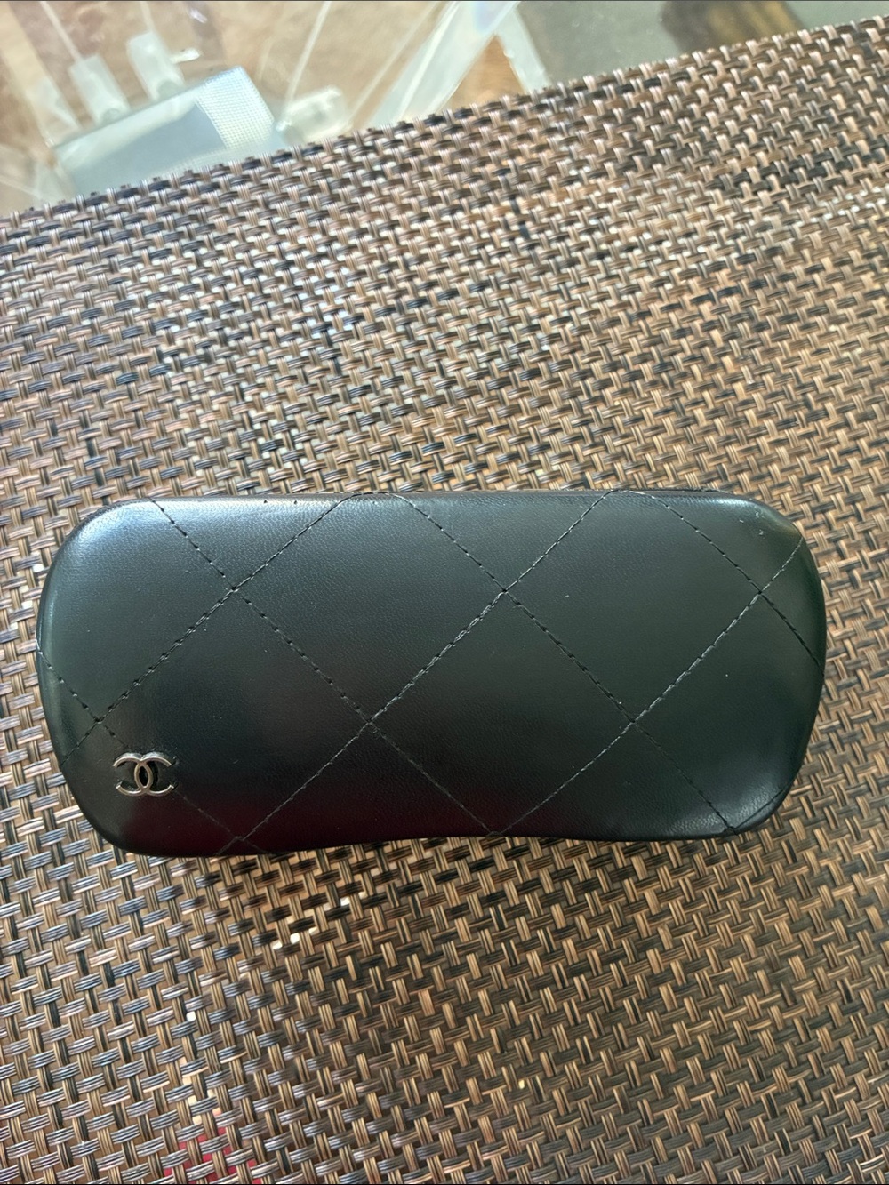 CHANEL Black Quilted Eyewear Case with CC Emblem